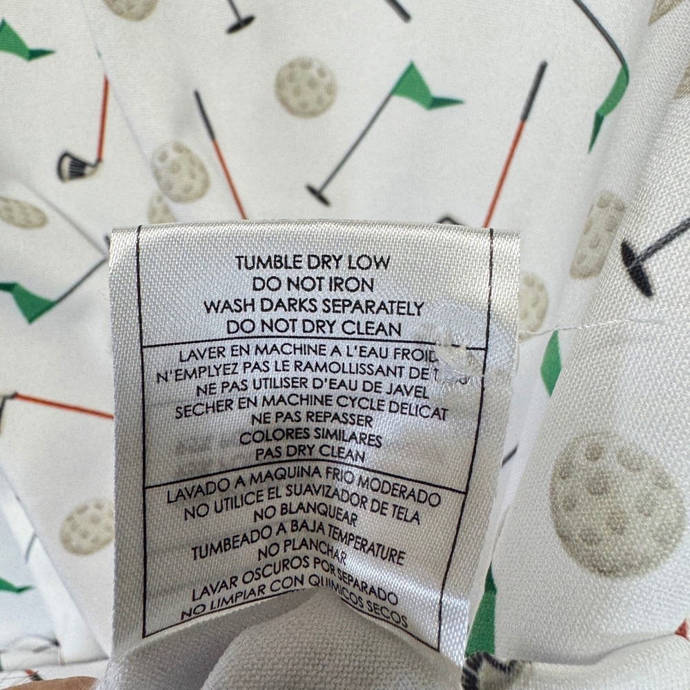 Caddy Cart Mens Golf Polo Shirt All Over Print Golf Clubs Ball Flags Size Medium - Picture 7 of 8